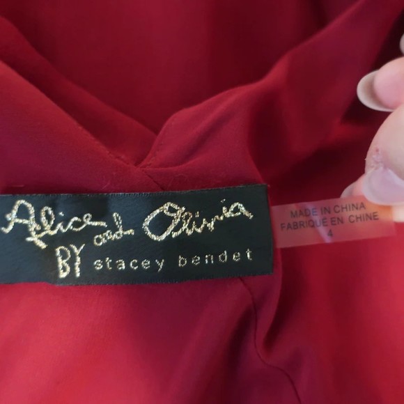 Alice + Olivia Gown Mariana Red Ruffled Silk Size 4 Asymmetric Maxi Dress - Picture 6 of 8